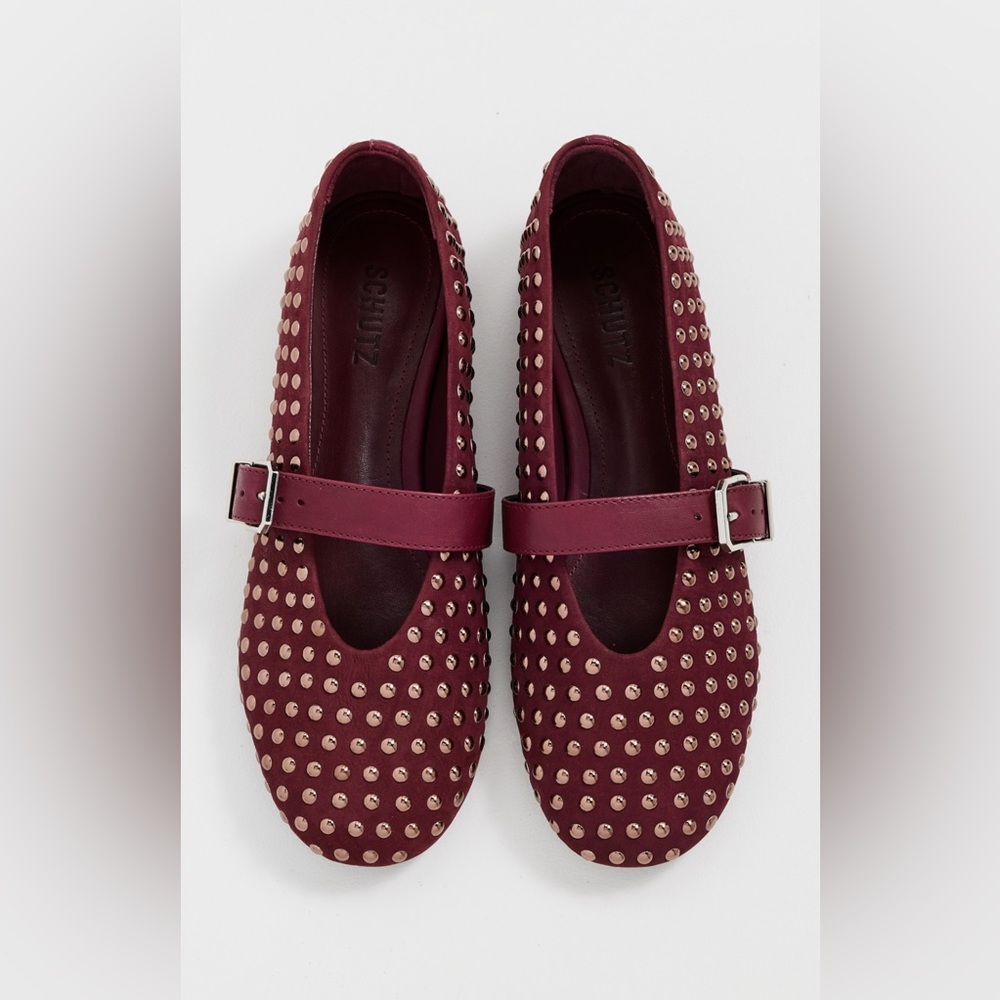 NWT Studded Burgundy Mary Jane Flats